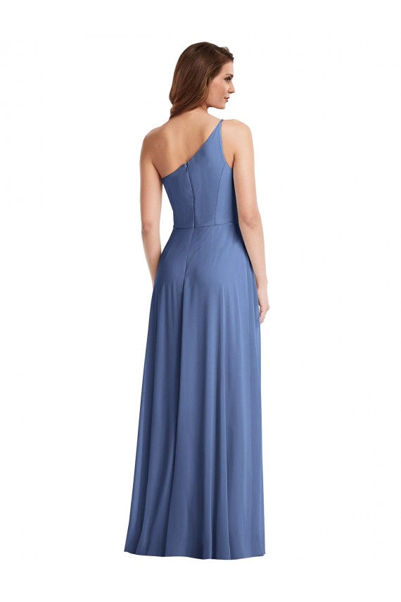 Sleeveless One Shoulder Soft Chiffon Windsor Blue Long Formal Evening Gown / Bridesmaid Dress Bath