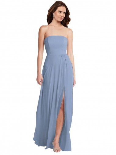 Sleeveless Strapless Soft Chiffon Dusty Blue Long Semi Formal Evening Dress / Bridesmaid Dress Bath