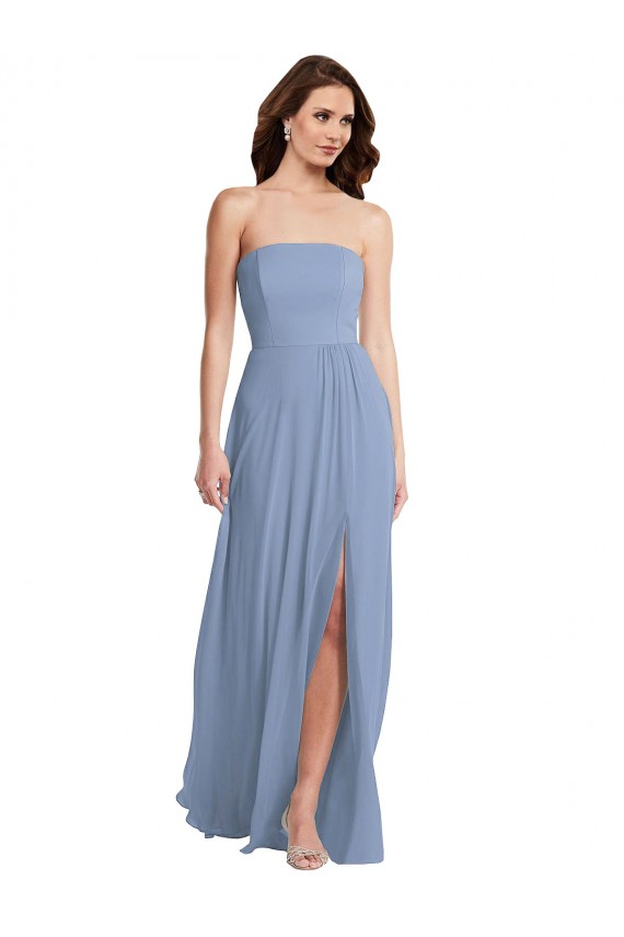 Sleeveless Strapless Soft Chiffon Dusty Blue Long Semi Formal Evening Dress / Bridesmaid Dress Bath