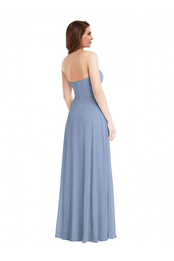 Sleeveless Strapless Soft Chiffon Dusty Blue Long Semi Formal Evening Dress / Bridesmaid Dress Bath