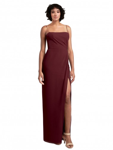 Sleeveless Square Neck Soft Chiffon Burgundy Gold Long Evening Dress / Bridesmaid Dress Bath