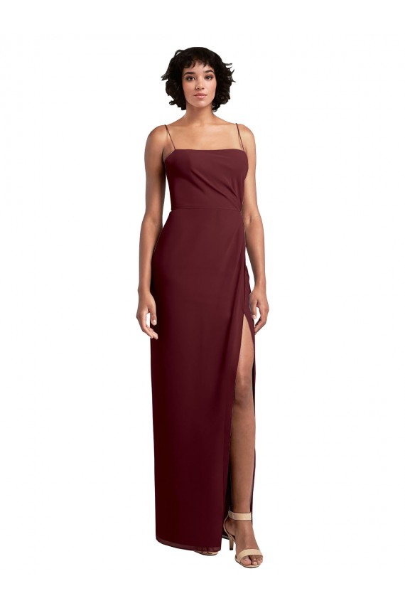 Sleeveless Square Neck Soft Chiffon Burgundy Gold Long Evening Dress / Bridesmaid Dress Bath