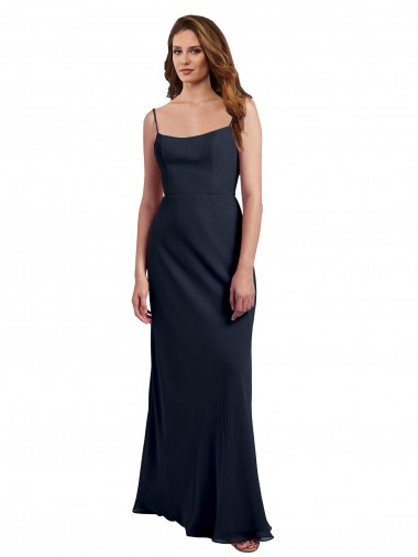 Sleeveless Scoop Neck Soft Chiffon Dark Navy Long Evening Dress / Bridesmaid Dress Bath