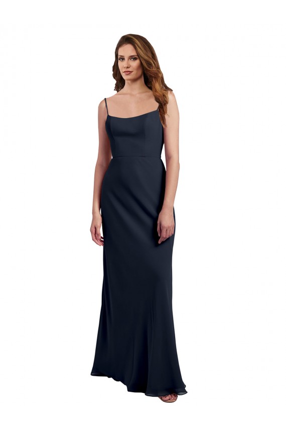 Sleeveless Scoop Neck Soft Chiffon Dark Navy Long Evening Dress / Bridesmaid Dress Bath