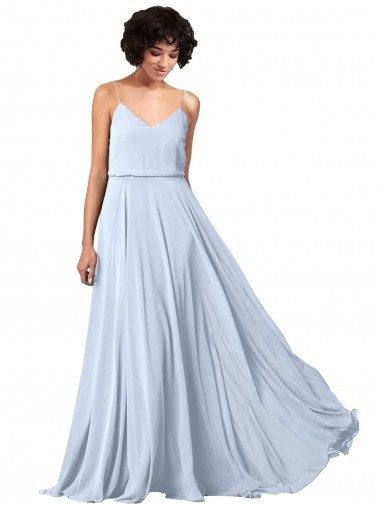 Sleeveless V-Neck Soft Chiffon Light Sky Blue Long Formal Dress / Bridesmaid Dress Bath