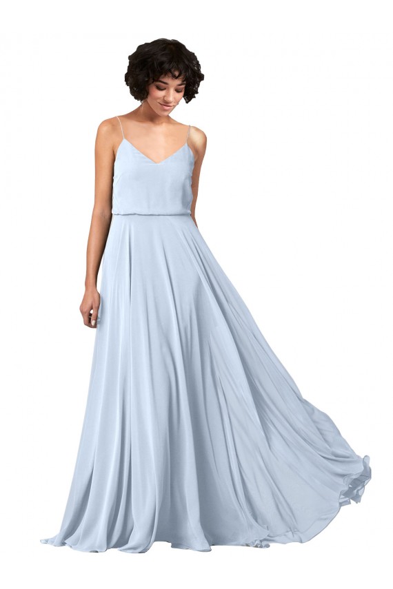Sleeveless V-Neck Soft Chiffon Light Sky Blue Long Formal Dress / Bridesmaid Dress Bath