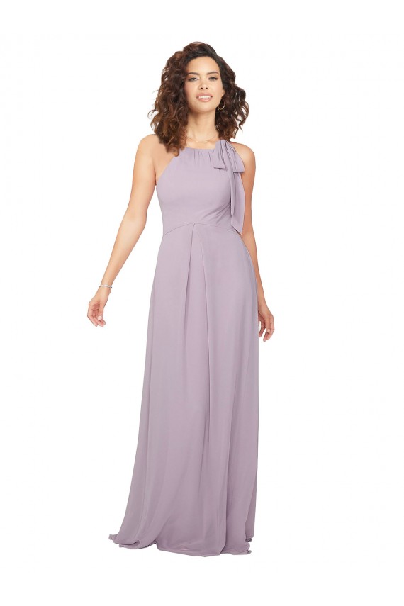 Sleeveless Halter Neck Chiffon Pink Glow Long Bridesmaid Dress / Evening Dress Bath