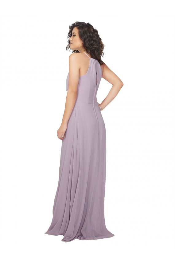 Sleeveless Halter Neck Chiffon Pink Glow Long Bridesmaid Dress / Evening Dress Bath