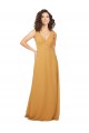 Sleeveless V-Neck Soft Chiffon Saffron Long Bridesmaid Dress Bath