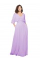 Half Sleeves V-Neck Lxue Chiffon Lilac Long Bridesmaid Dress Bath