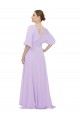 Half Sleeves V-Neck Lxue Chiffon Lilac Long Bridesmaid Dress Bath
