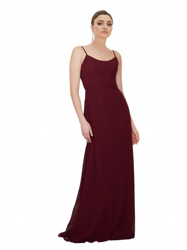 Sleeveless Scoop Neck Soft Chiffon Burgundy Gold Long Bridesmaid Dress Bath