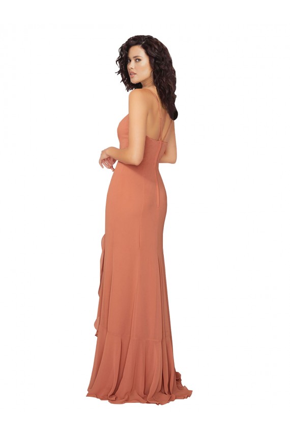 Sleeveless Square Neck Soft Chiffon Rosewood Long Bridesmaid Dress Bath
