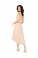 Cold Shoulder Square Neck Soft Chiffon Ice Pink Midi Length High Low Bridesmaid Dress Bath