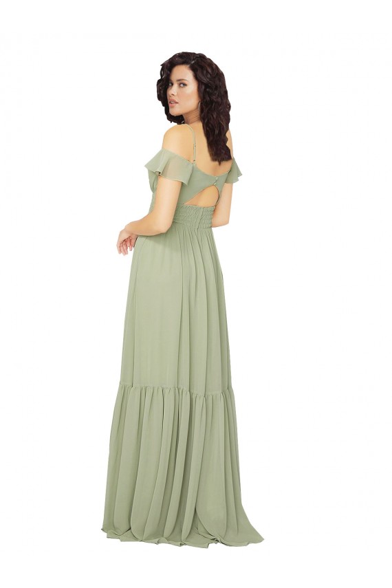 Cold Shoulder Sweetheart Soft Chiffon Saffron Long Bridesmaid Dress Bath