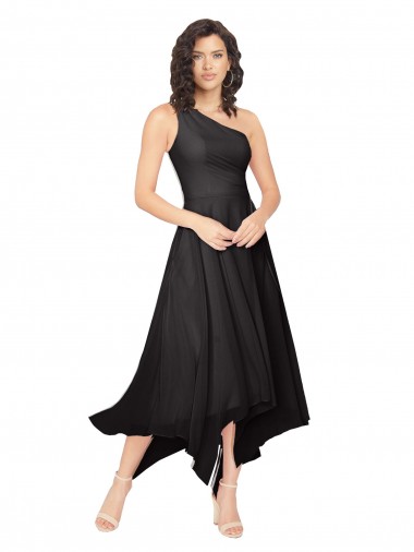 Sleeveless Strapless Soft Chiffon Black Midi Length High Low Bridesmaid Dress Bath