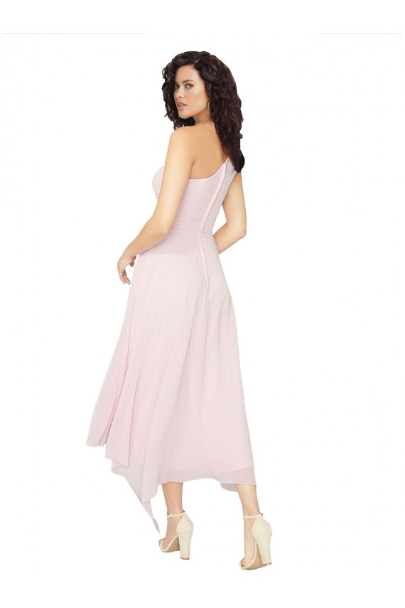 Sleeveless Strapless Soft Chiffon Black Midi Length High Low Bridesmaid Dress Bath