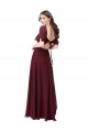Short Flutter Sleeves Sweetheart Soft Chiffon Burgundy Gold Long Formal Dress / Bridesmaid Dress Bath