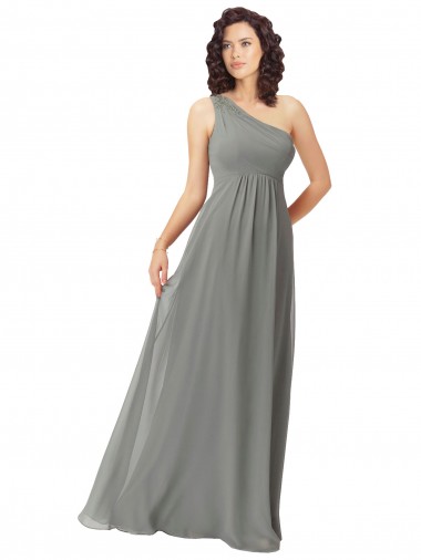Sleeveless One Shoulder Soft Chiffon Wisteria Long Bridesmaid Dress Bath