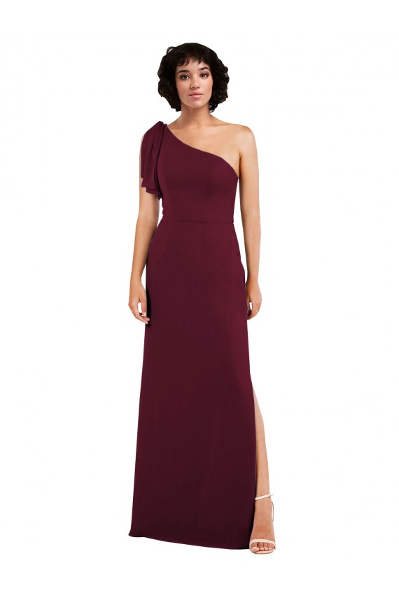 Sleeveless One Shoulder Soft Chiffon Burgundy Long Formal Evening Gown / Bridesmaid Dress Bath