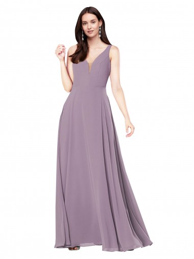 Sleeveless V-Neck Soft Chiffon Dark Lavender Long Formal Evening Gown / Bridesmaid Dress Bath
