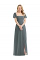 Puff Sleeves Square Neck Soft Chiffon Slate Grey Long Semi Formal Evening Dress / Bridesmaid Dress Bath