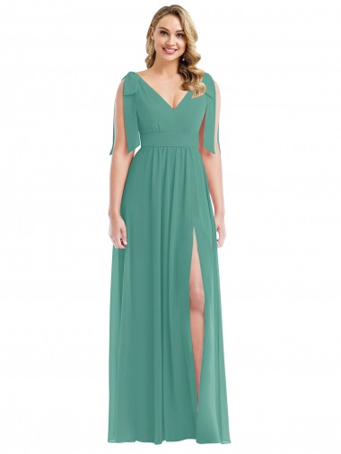 Sleeveless V-Neck Soft Chiffon Icelandic Silver Long Semi Formal Evening Dress / Bridesmaid Dress Bath