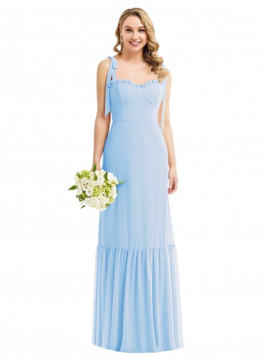 Sleeveless Sweetheart Soft Chiffon Light Sky Blue Long Semi Formal Evening Dress / Bridesmaid Dress Bath