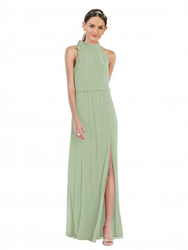 Sleeveless High Neck Soft Chiffon Smoke Green Long Semi Formal Evening Dress / Bridesmaid Dress Bath