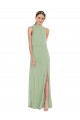 Sleeveless High Neck Soft Chiffon Smoke Green Long Semi Formal Evening Dress / Bridesmaid Dress Bath