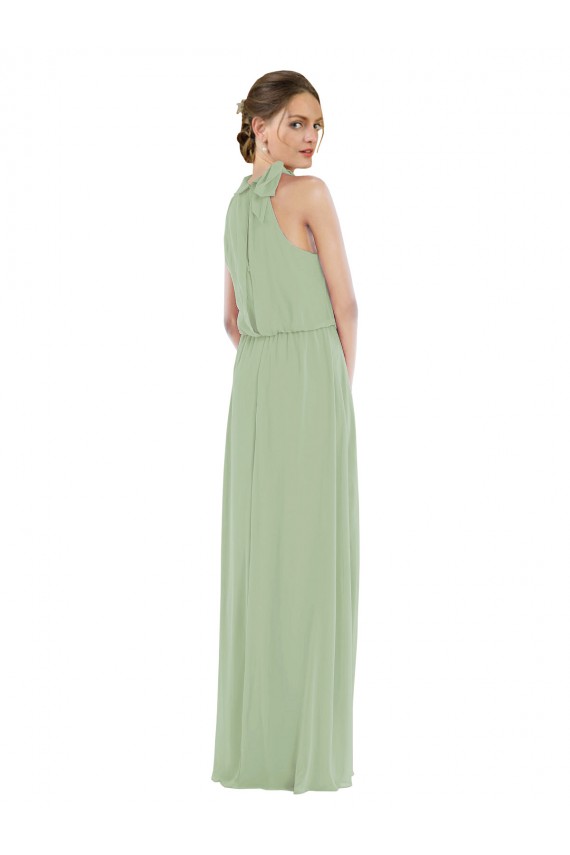 Sleeveless High Neck Soft Chiffon Smoke Green Long Semi Formal Evening Dress / Bridesmaid Dress Bath