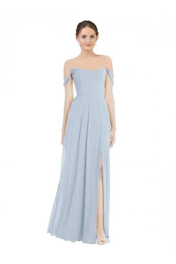 Flounce Sleeves Off the Shoulder Soft Chiffon Sea Glass Long Semi Formal Evening Dress / Bridesmaid Dress Bath