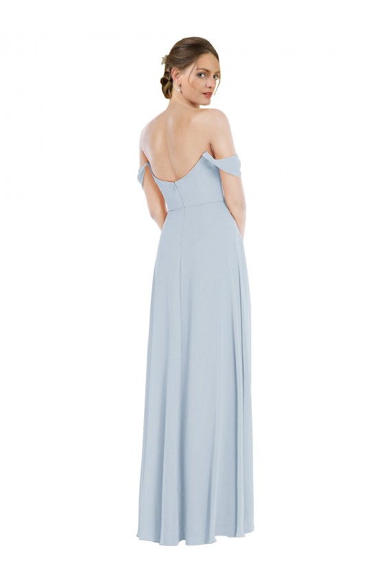 Flounce Sleeves Off the Shoulder Soft Chiffon Sea Glass Long Semi Formal Evening Dress / Bridesmaid Dress Bath