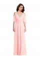 Cold Shoulder V-Neck Soft Chiffon Pink Long Semi Formal Evening Dress / Bridesmaid Dress Bath