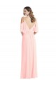 Cold Shoulder V-Neck Soft Chiffon Pink Long Semi Formal Evening Dress / Bridesmaid Dress Bath