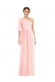 Bell Sleeves One Shoulder Soft Chiffon Pink Long Semi Formal Evening Dress / Bridesmaid Dress Bath