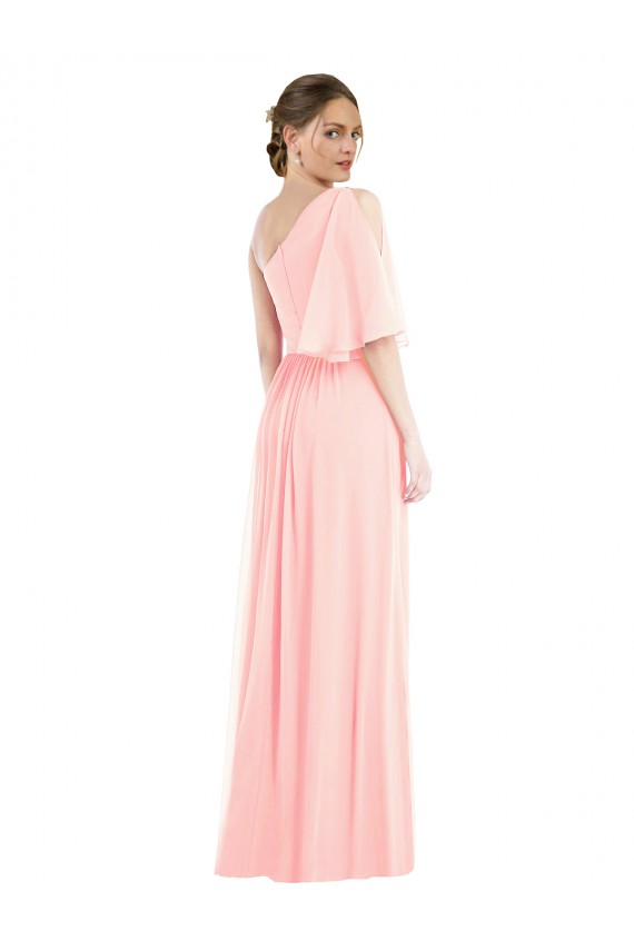 Bell Sleeves One Shoulder Soft Chiffon Pink Long Semi Formal Evening Dress / Bridesmaid Dress Bath