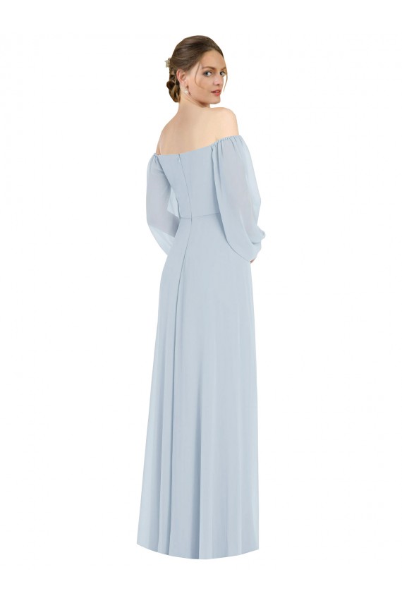 Puff Sleeves Sweetheart Soft Chiffon Sea Glass Long Formal Evening Gown / Bridesmaid Dress Bath