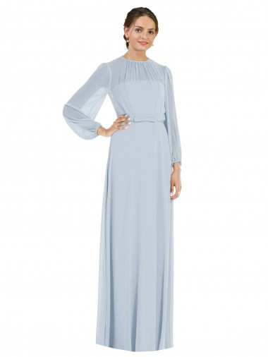 Puff Sleeves Strapless Soft Chiffon Sea Glass Long Formal Evening Gown / Bridesmaid Dress Bath