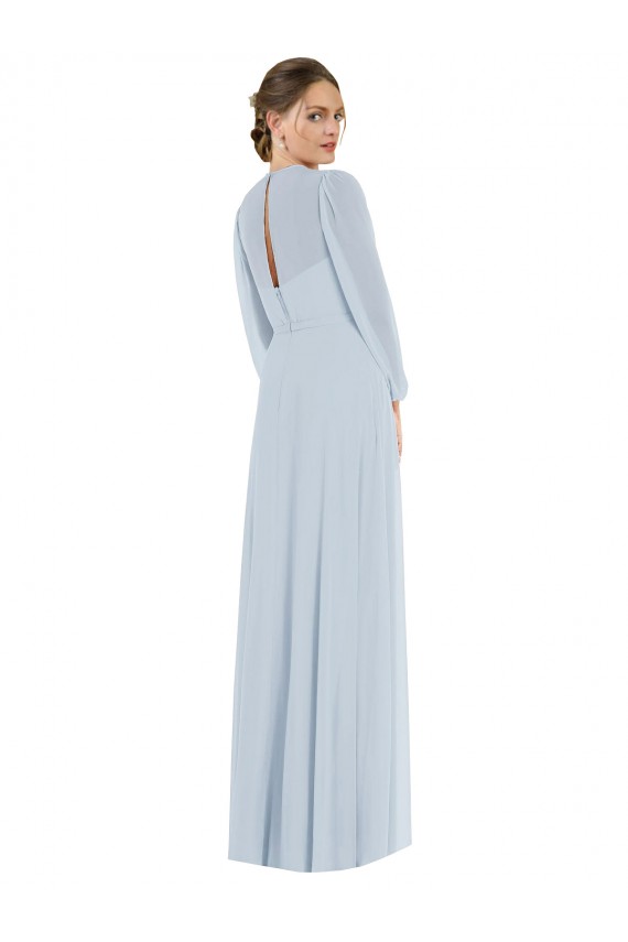 Puff Sleeves Strapless Soft Chiffon Sea Glass Long Formal Evening Gown / Bridesmaid Dress Bath