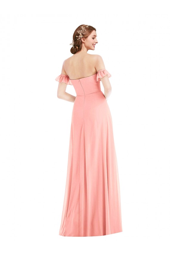 Flutter Sleeves Off the Shoulder Soft Chiffon Salmon Long Semi Formal Evening Dress / Bridesmaid Dress Bath
