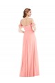 Flutter Sleeves Off the Shoulder Soft Chiffon Salmon Long Semi Formal Evening Dress / Bridesmaid Dress Bath