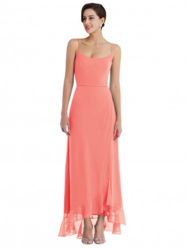 Sleeveless Scoop Neck Soft Chiffon Coral Long High Low Bridesmaid Dress Bath