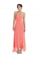Sleeveless Scoop Neck Soft Chiffon Coral Long High Low Bridesmaid Dress Bath