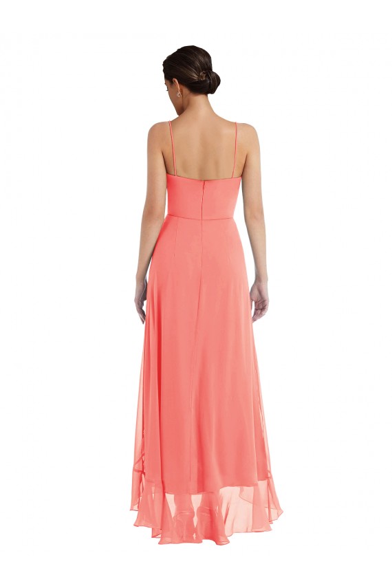 Sleeveless Scoop Neck Soft Chiffon Coral Long High Low Bridesmaid Dress Bath