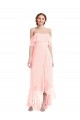 Sleeveless Off the Shoulder Soft Chiffon Pink Long High Low Bridesmaid Dress Bath