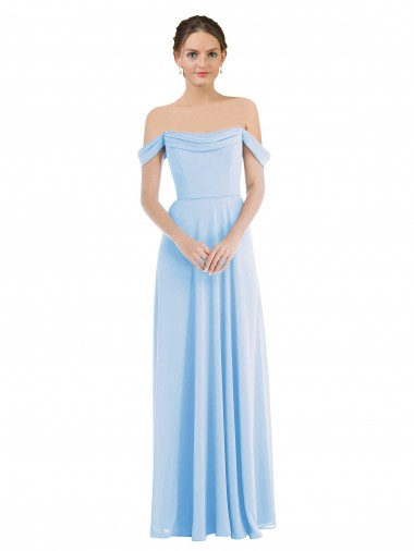 Sleeveless Off the Shoulder Soft Chiffon Light Sky Blue Long Formal Evening Gown / Bridesmaid Dress Bath