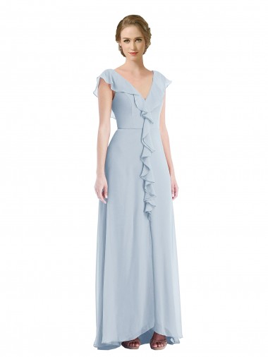Sleeveless V-Neck Soft Chiffon Sea Glass Long Black Tie Evening Gown / Bridesmaid Dress Bath