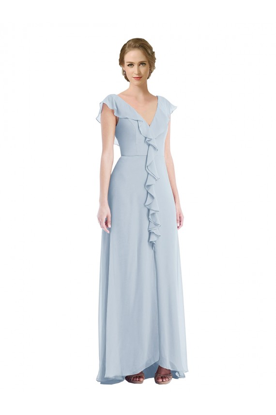 Sleeveless V-Neck Soft Chiffon Sea Glass Long Black Tie Evening Gown / Bridesmaid Dress Bath