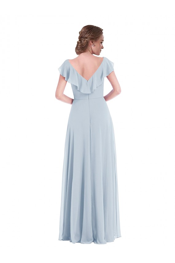 Sleeveless V-Neck Soft Chiffon Sea Glass Long Black Tie Evening Gown / Bridesmaid Dress Bath